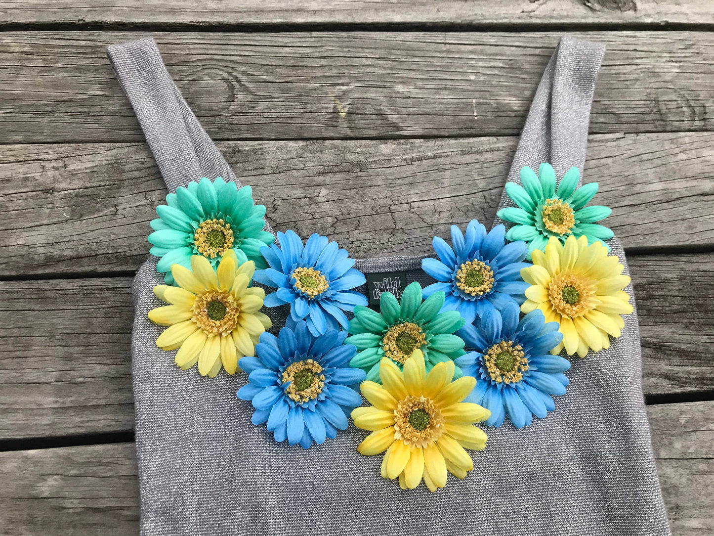 Music Festival Bodysuit Rave Bodysuit with Blue Green and Yellow Flowers SIZE SMALL/MEDIUM