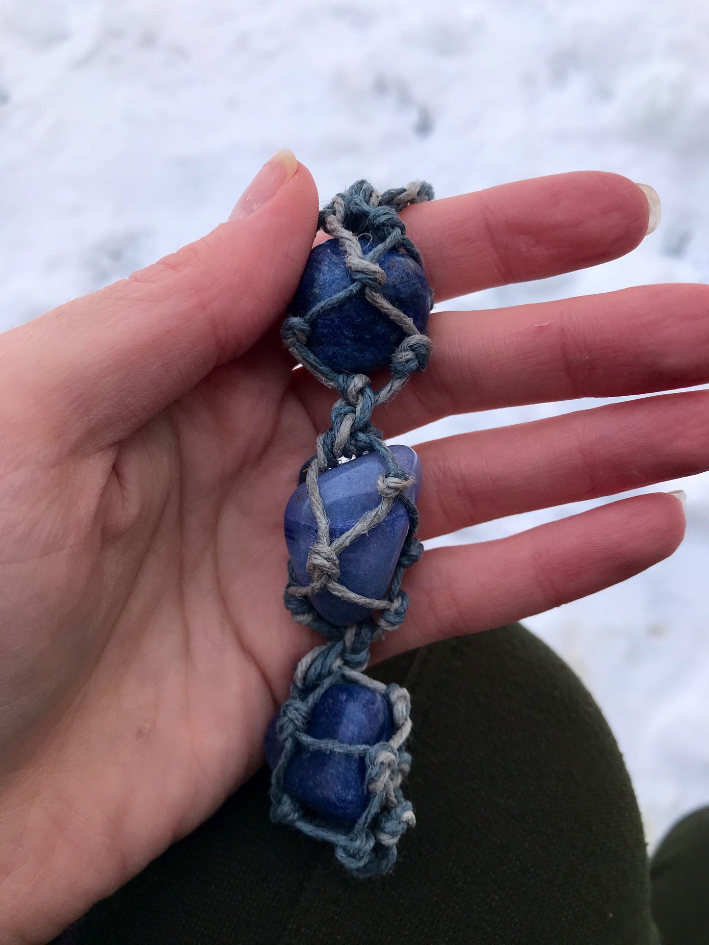 Stacked Blue Chalcedony Macrame Necklace