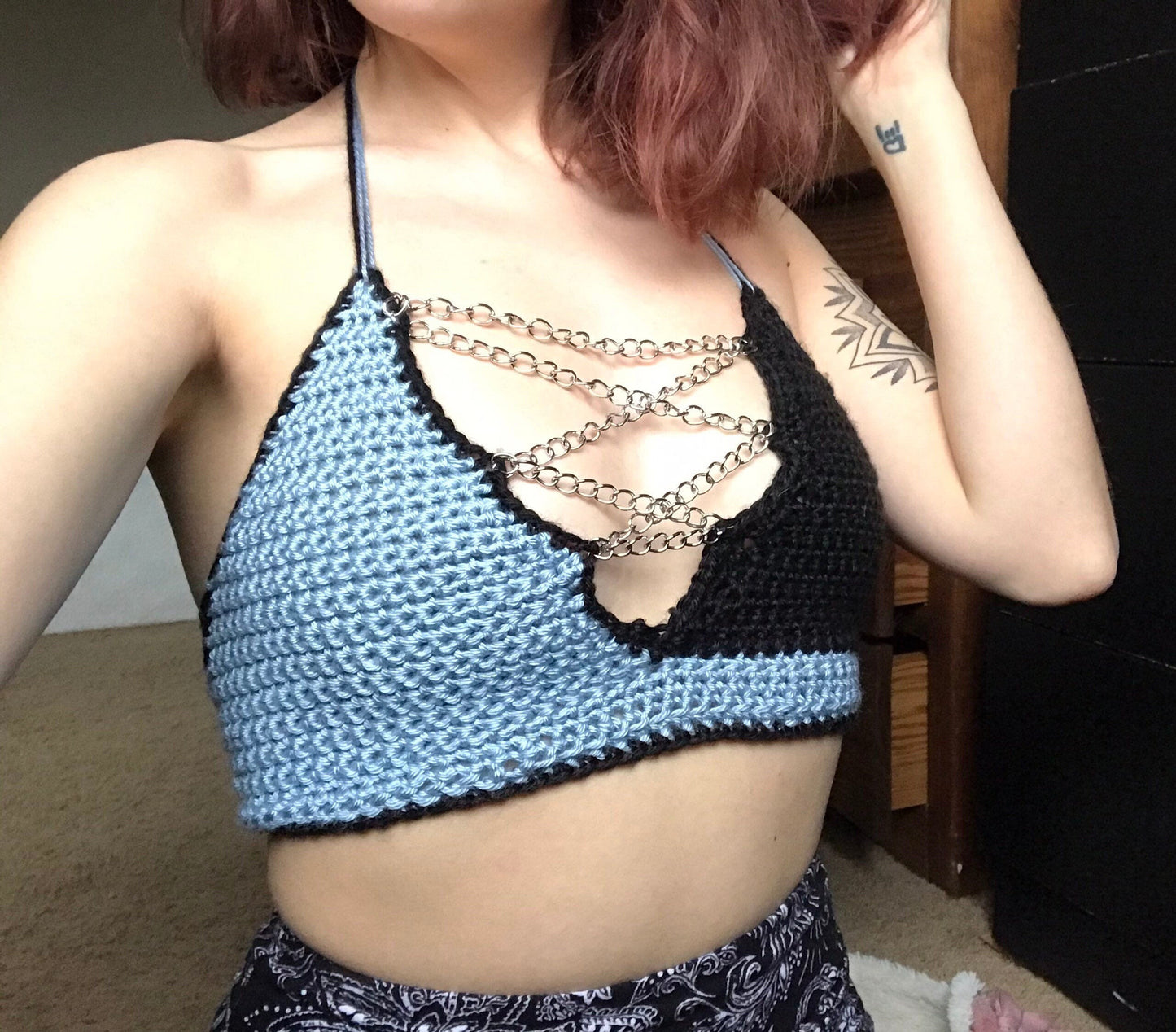 Custom Blue and Black Crochet Bralette