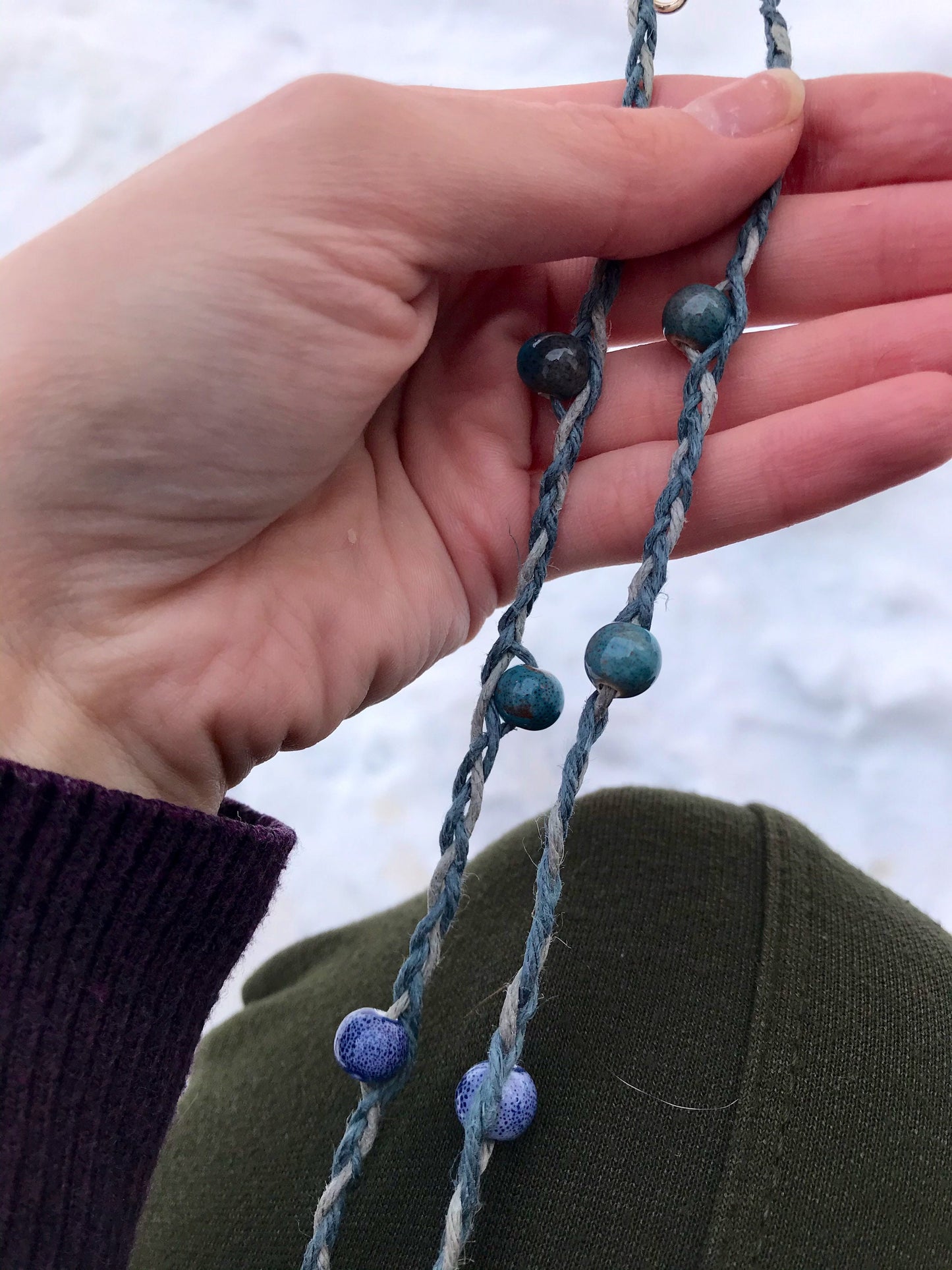 Stacked Blue Chalcedony Macrame Necklace