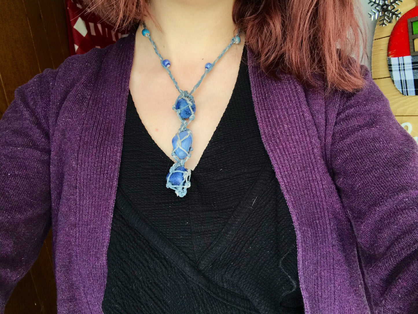 Stacked Blue Chalcedony Macrame Necklace