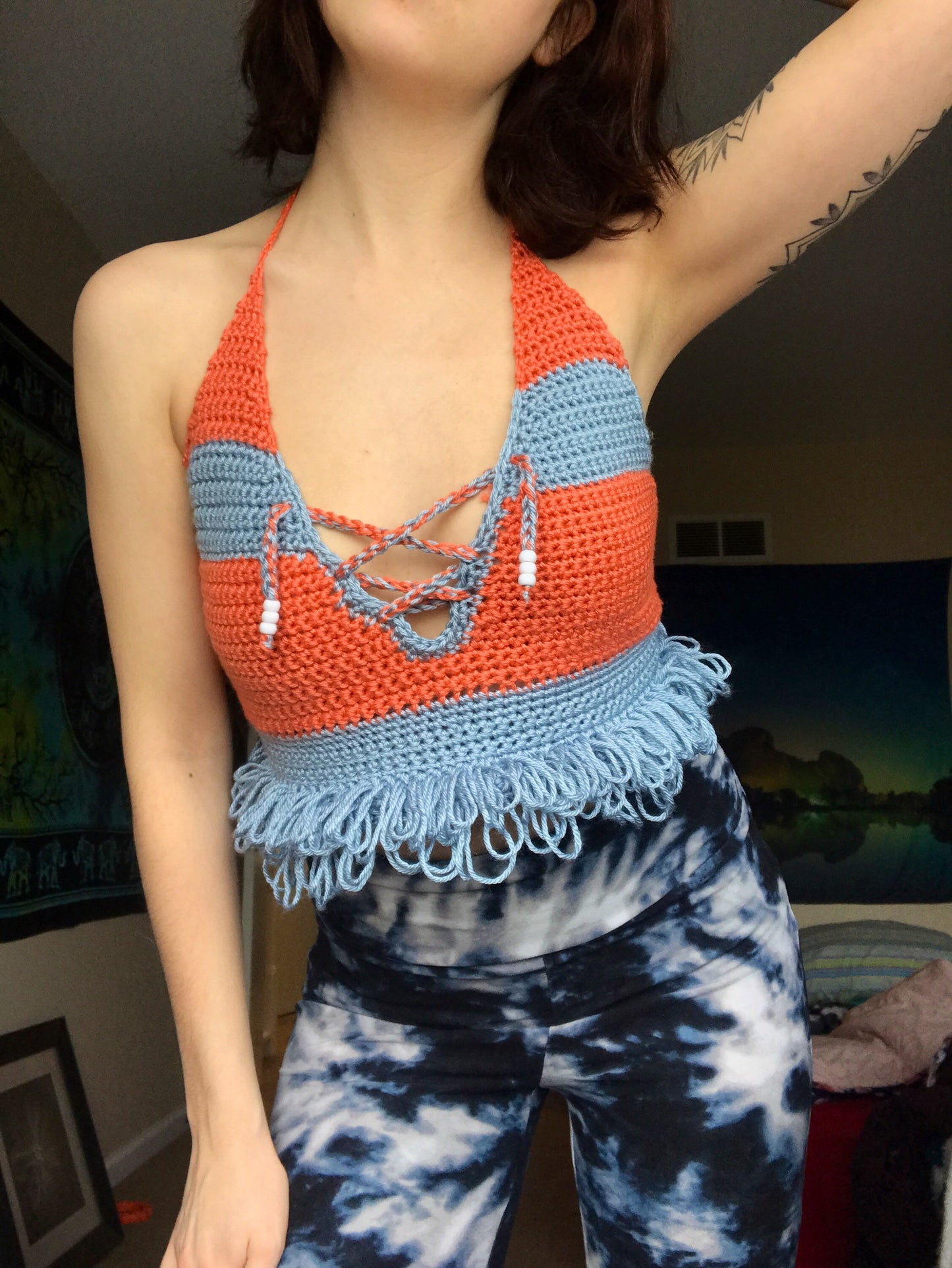 Blue and Orange Funky Knit Top