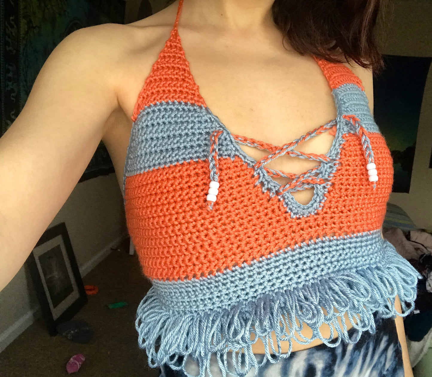 Blue and Orange Funky Knit Top