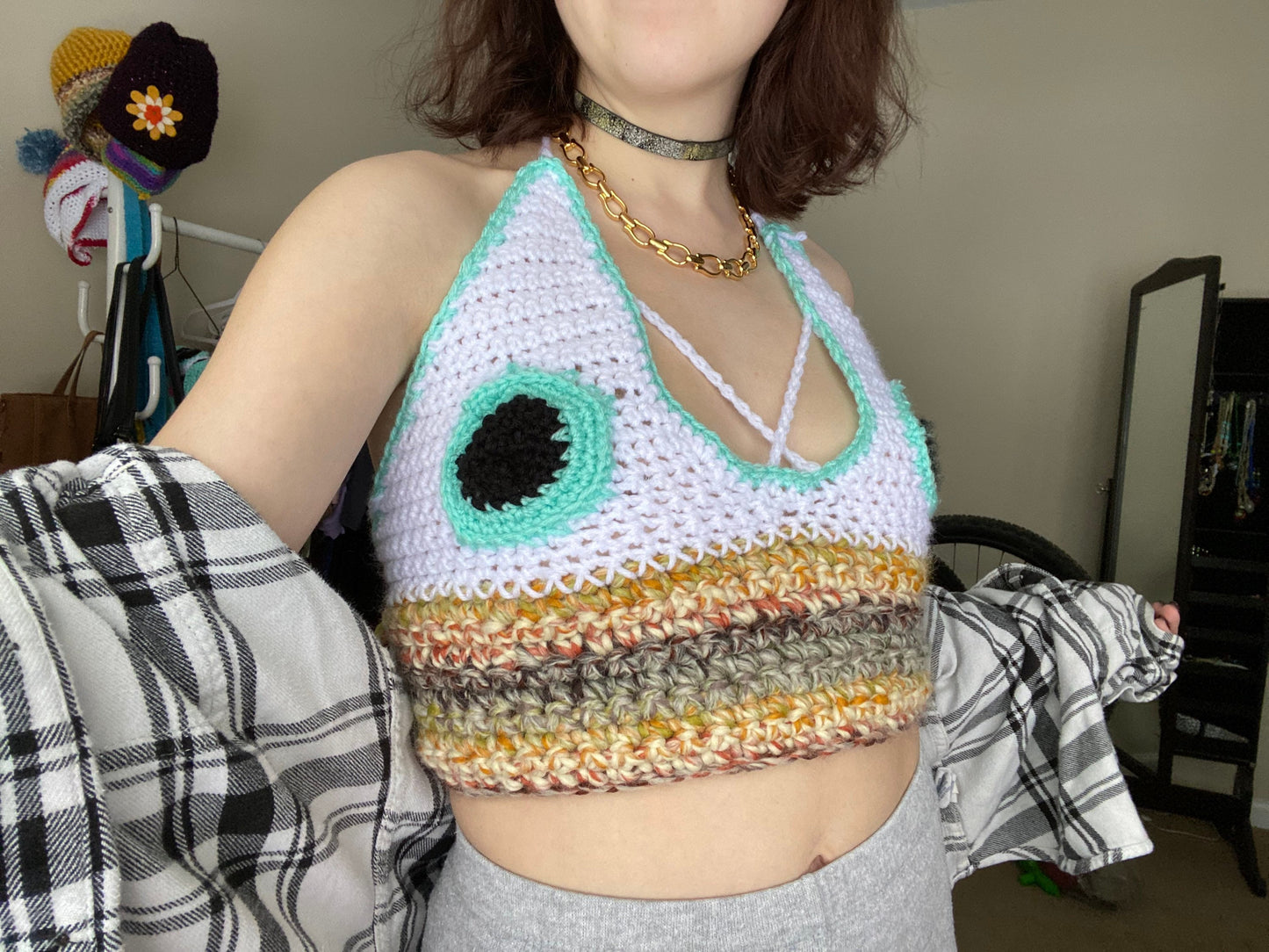 XS-M All Seeing Evil Eye Third Eye Crochet Crop Top