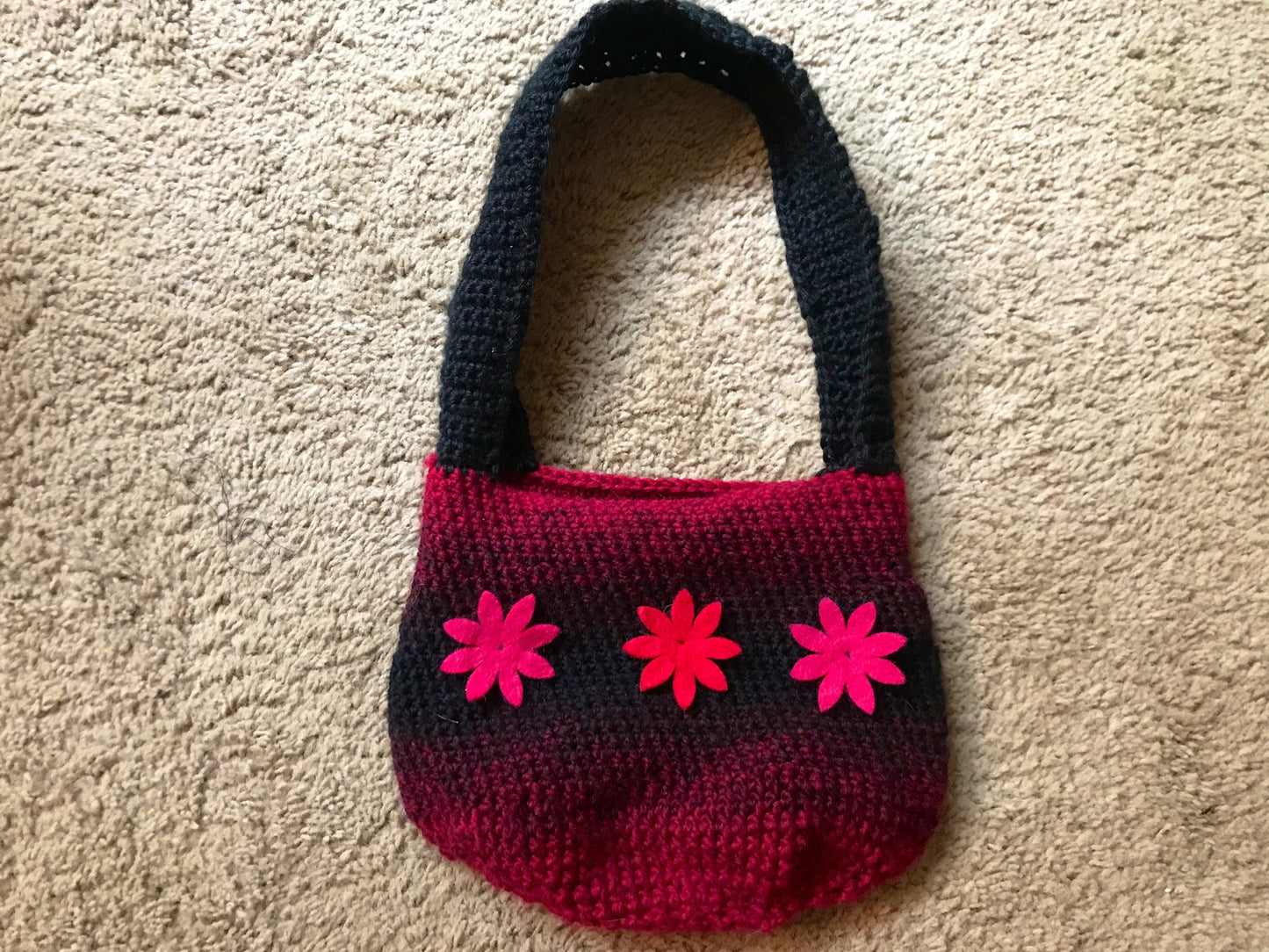 Red and Black Flower Power Crochet Purse