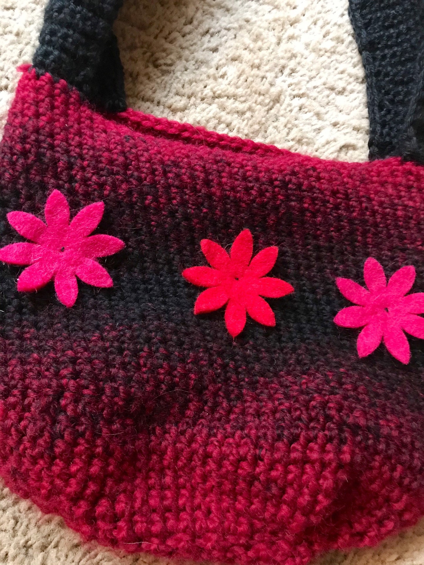 Red and Black Flower Power Crochet Purse