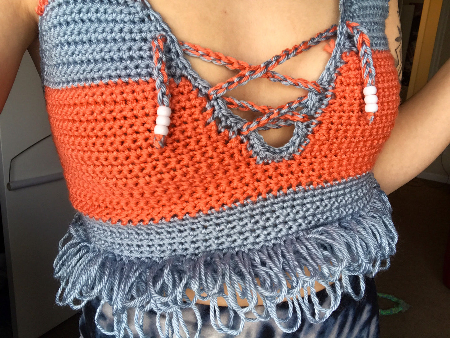 Blue and Orange Funky Knit Top