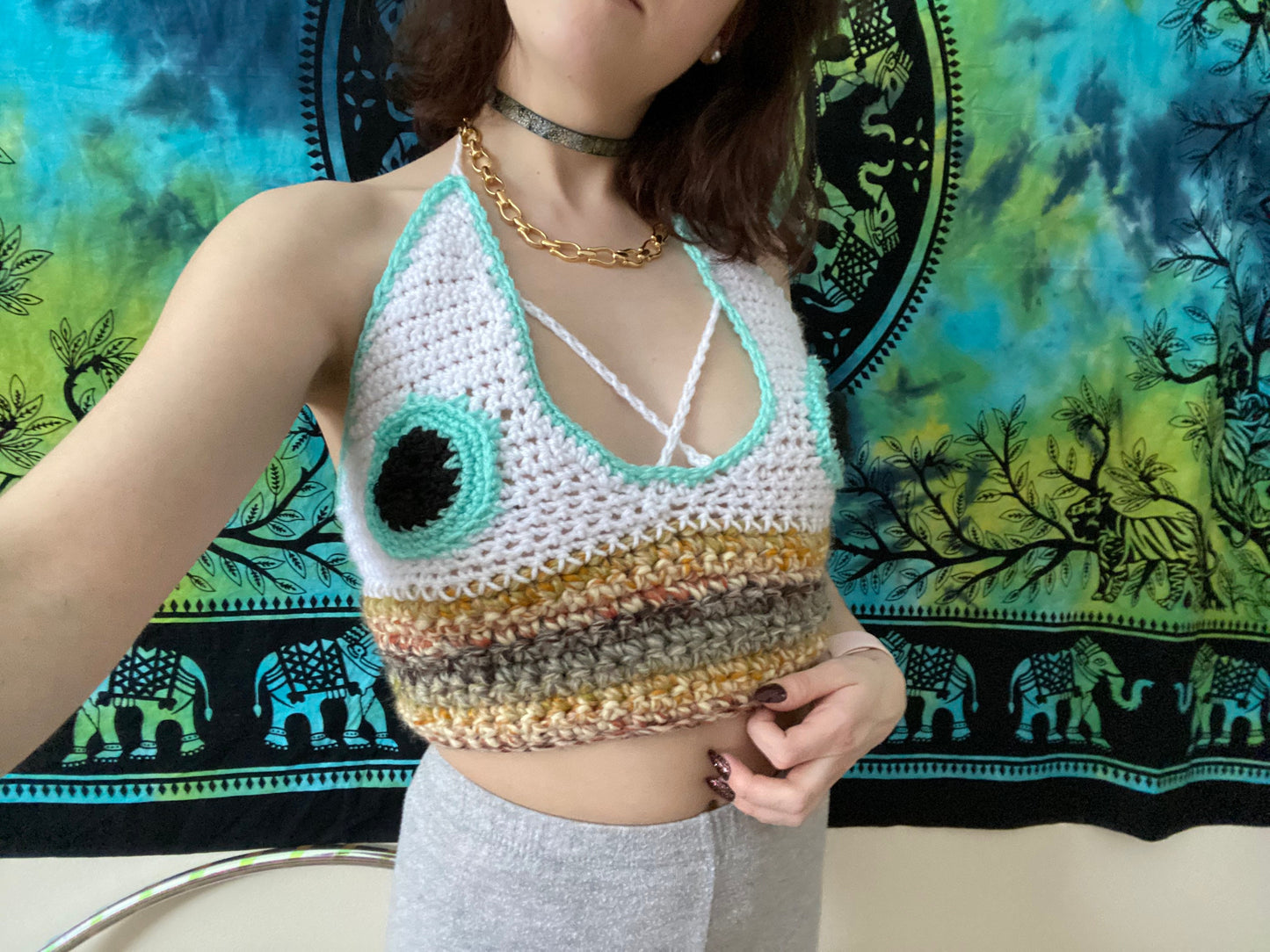 XS-M All Seeing Evil Eye Third Eye Crochet Crop Top