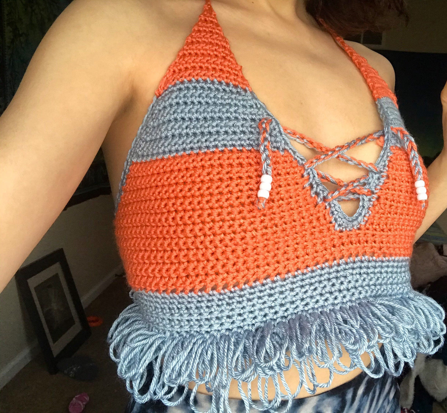 Blue and Orange Funky Knit Top