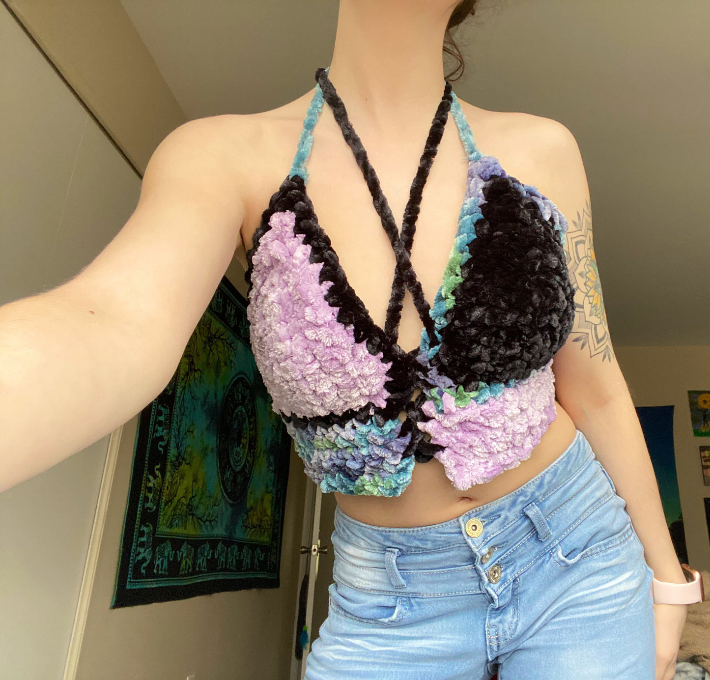 Velvet Crochet Crop Top with Adjustable Straps S/M/L