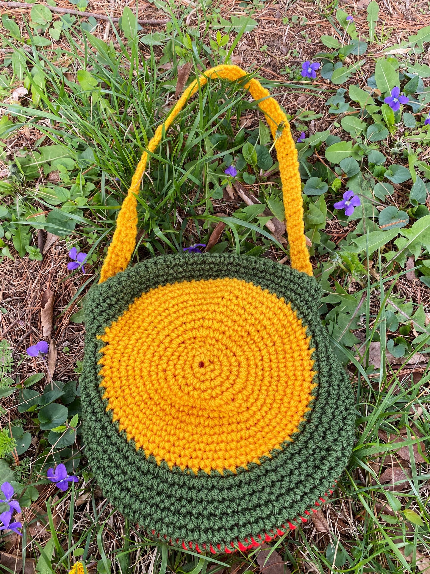 Rasta Crochet Shoulder Bag with Large Wooden Yellow Button