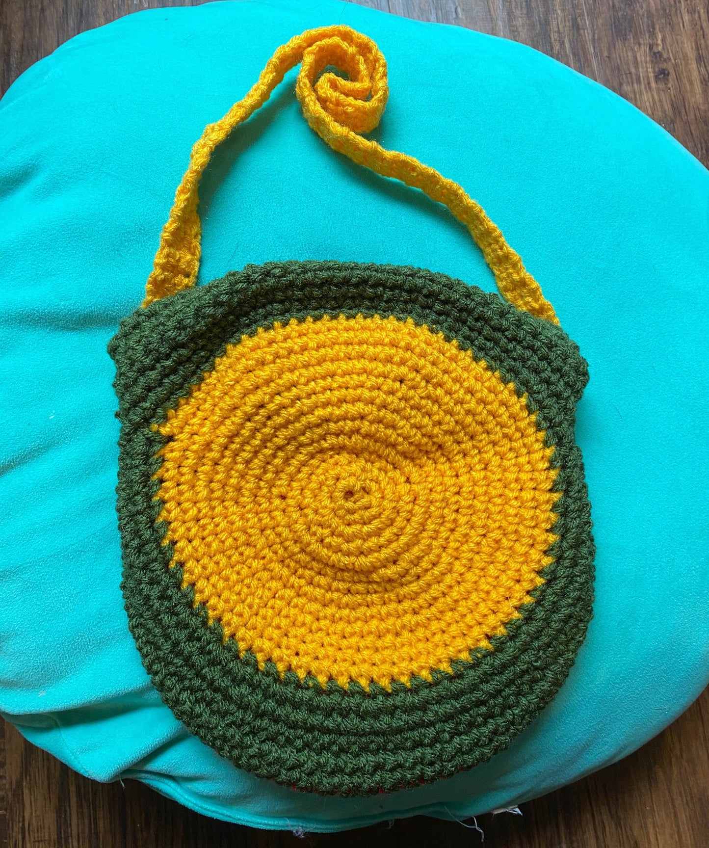 Rasta Crochet Shoulder Bag with Large Wooden Yellow Button