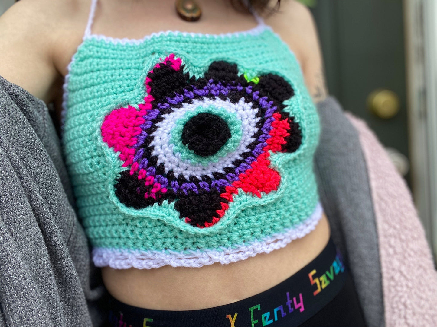 Third Eye Crop Top Flower Power Crochet Shirt