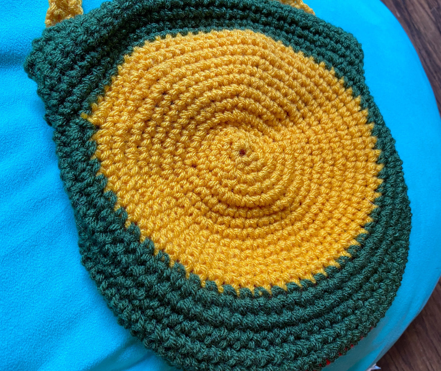 Rasta Crochet Shoulder Bag with Large Wooden Yellow Button