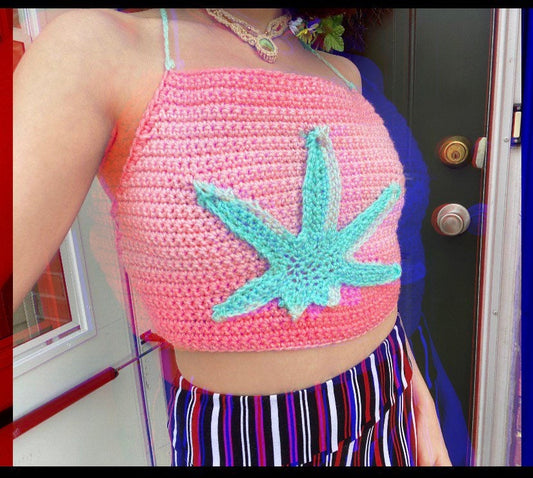 Sherbet Sunrise Ombré Weed Leaf Crochet Crop Top