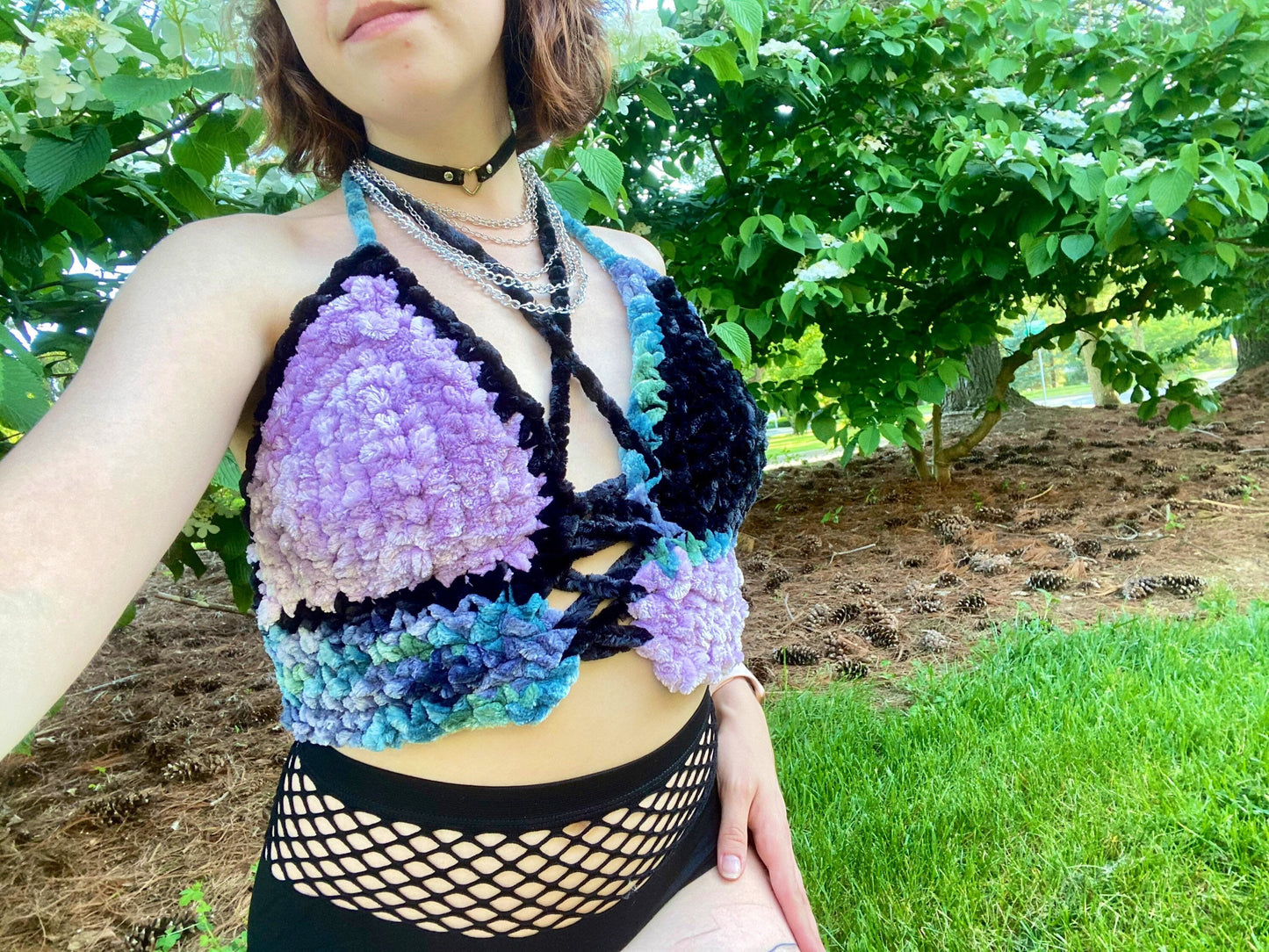 Velvet Crochet Crop Top with Adjustable Straps S/M/L