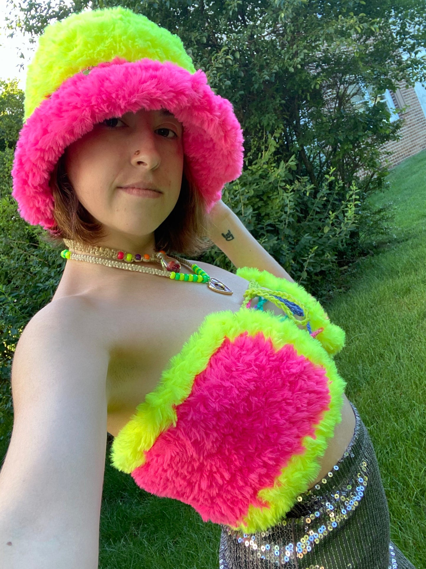 Furry Pink and Yellow Crochet