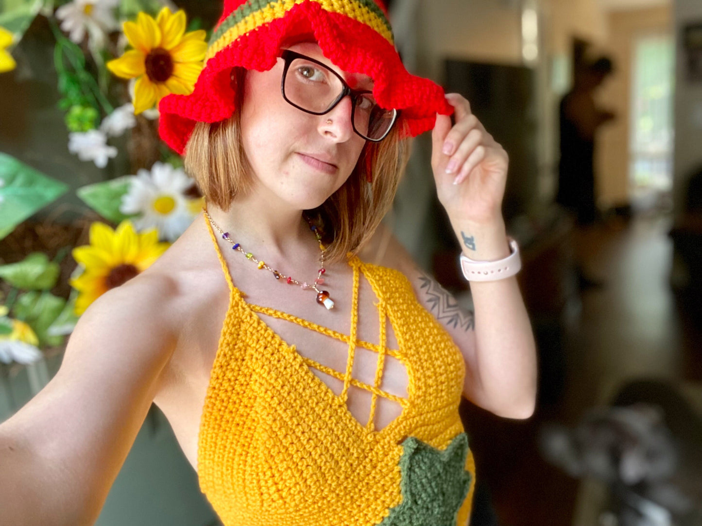 Stoner Babe Crochet Crop Top and Bucket Hat Set