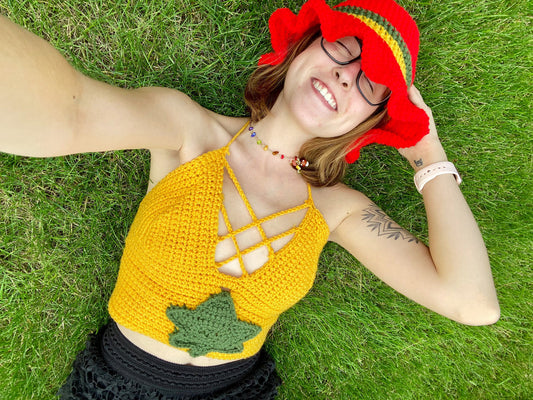 Stoner Babe Crochet Crop Top and Bucket Hat Set