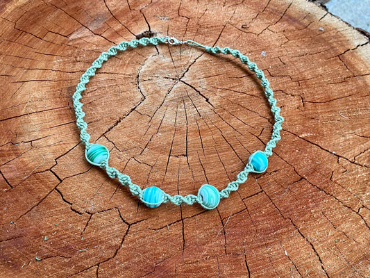 Mint Green and Sea Glass Beaded Hemp Choker