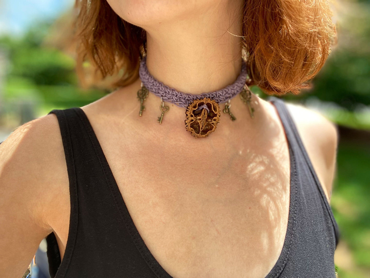 Real Walnut Macrame Choker