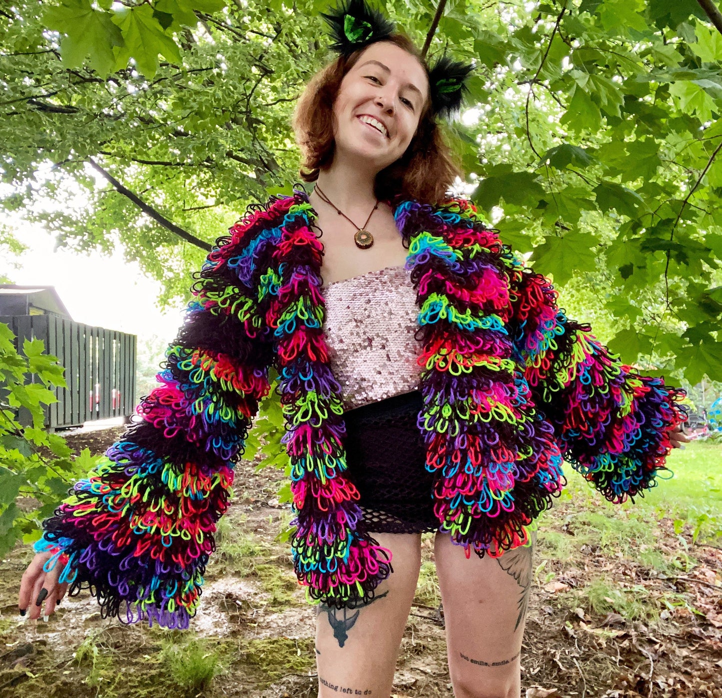 Made to Order “Blackstripe” Shaggy Fringe Crochet Cardigan