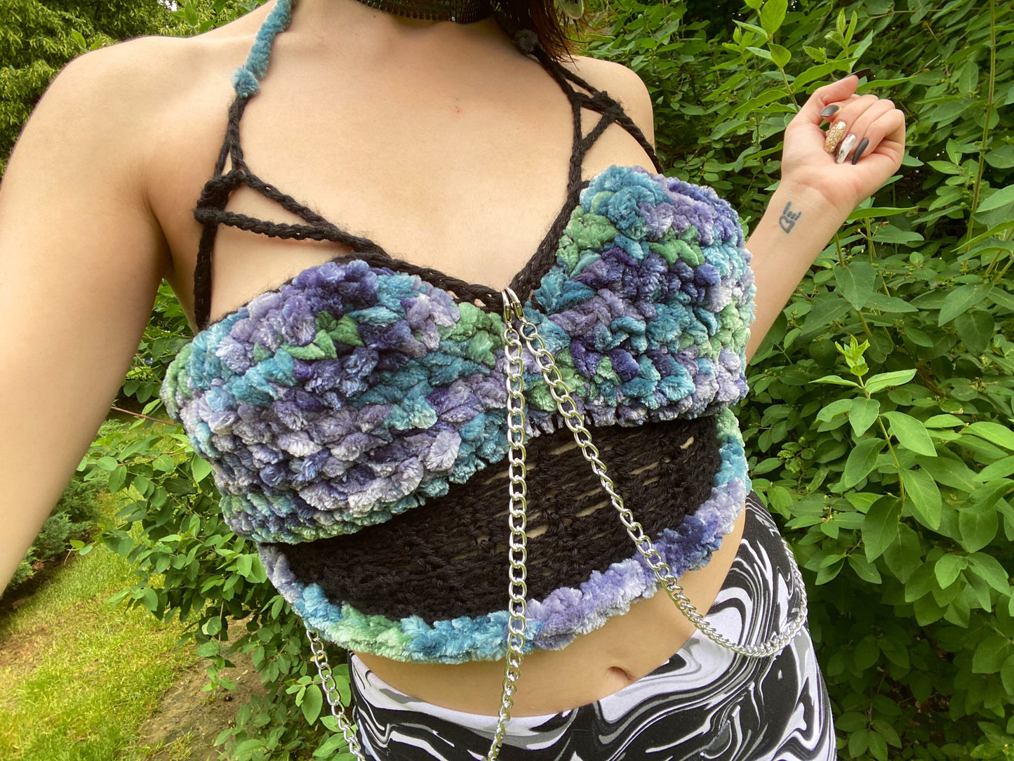 Velvet Rave Crochet Top with Removable Chains S/M