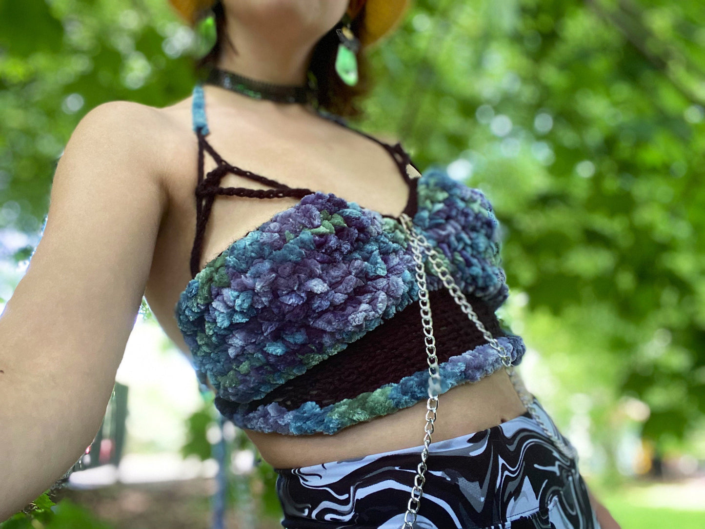 Velvet Rave Crochet Top with Removable Chains S/M