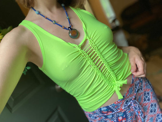 M/L Lime Green Slit Weave Tank Top