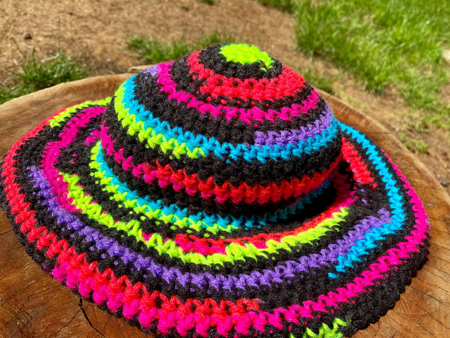 Black and Neon Crochet Fedora Hat