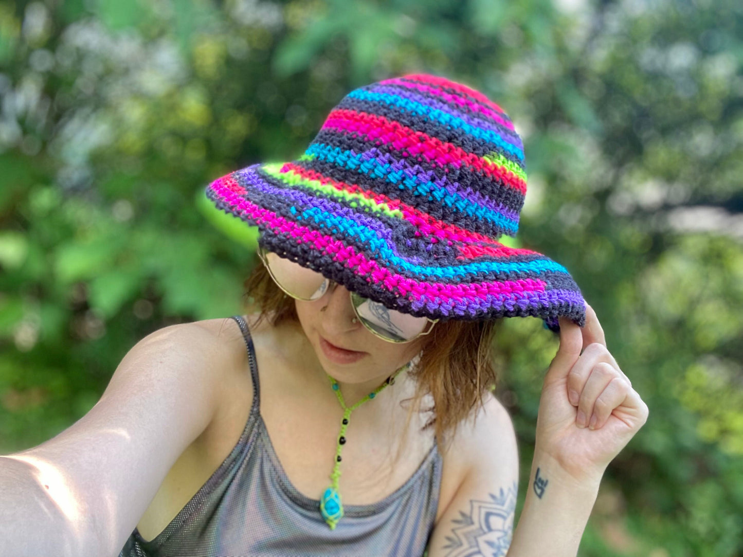 Black and Neon Crochet Fedora Hat