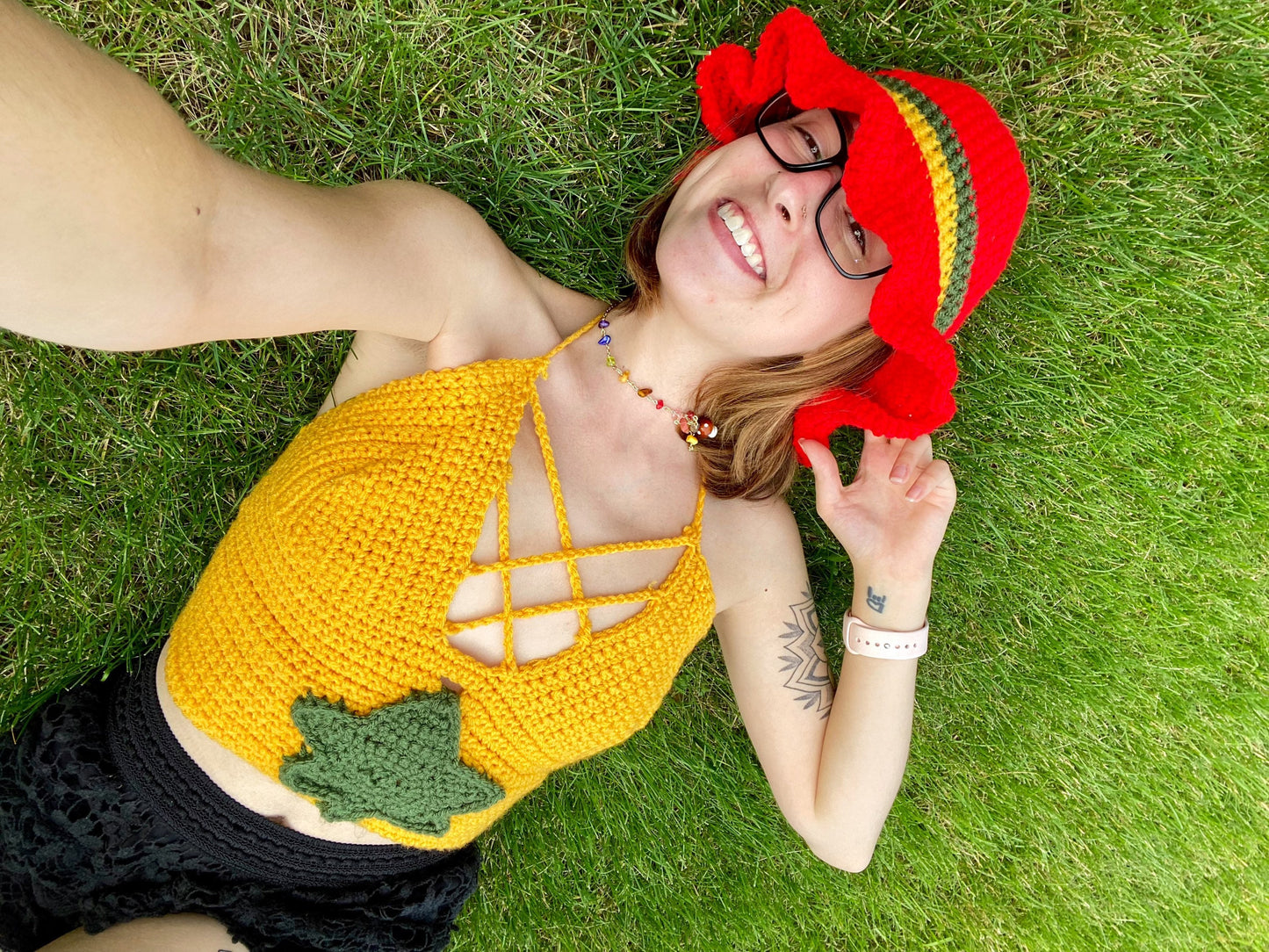 Stoner Babe Crochet Crop Top and Bucket Hat Set