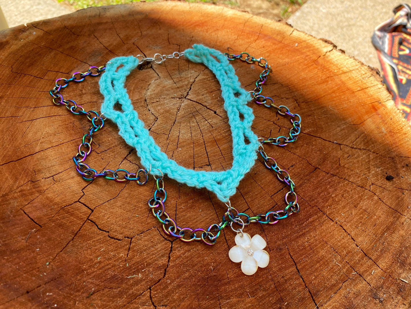 Crochet Flower Charm and Chain Choker