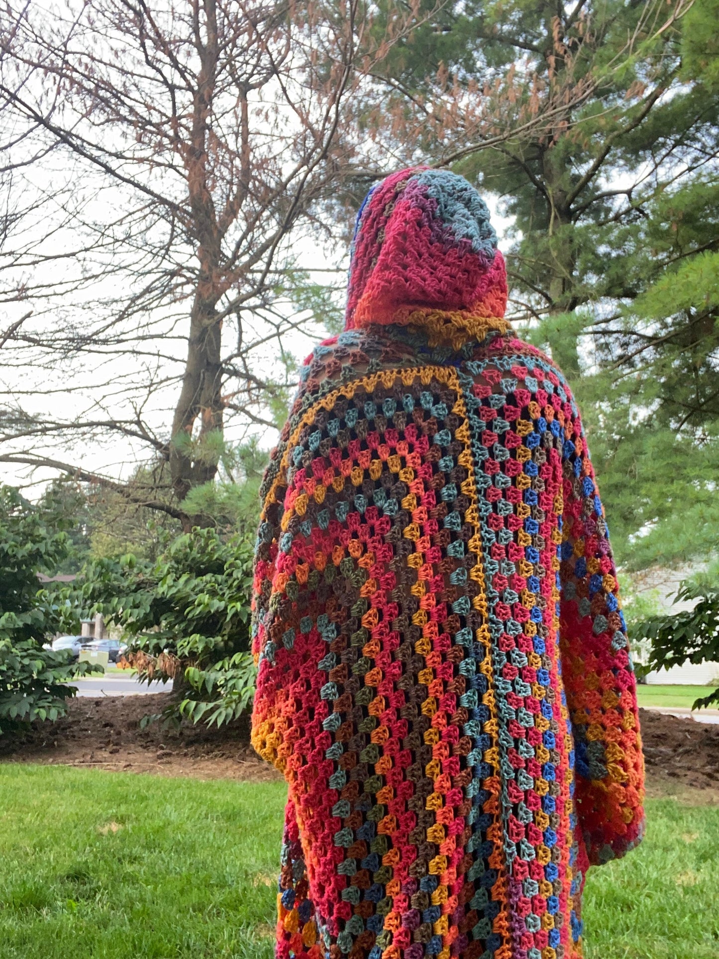 Customizable Rainbow Flower Pocket Crochet Cardigan