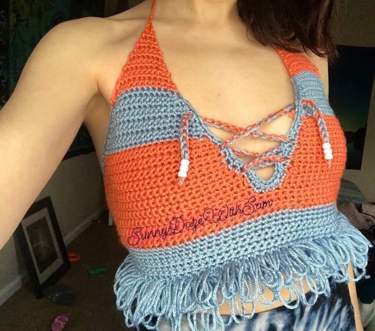 Blue and Orange Funky Knit Top