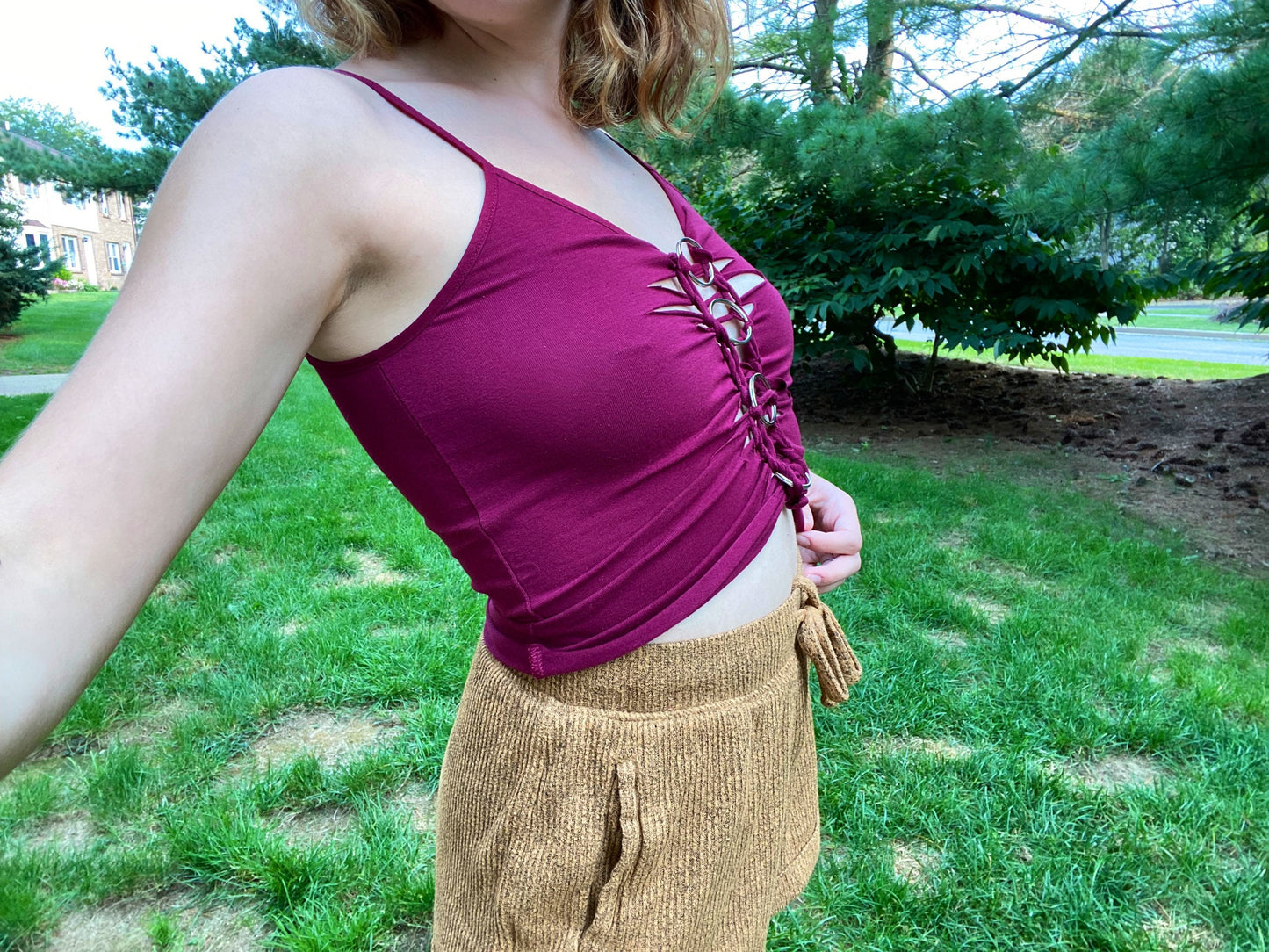 Maroon Slit Weave Crop Top