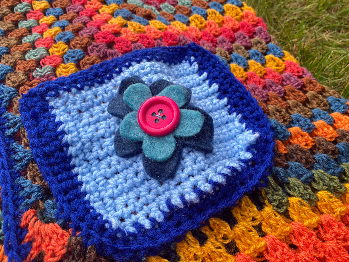 Customizable Rainbow Flower Pocket Crochet Cardigan