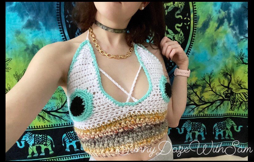 XS-M All Seeing Evil Eye Third Eye Crochet Crop Top