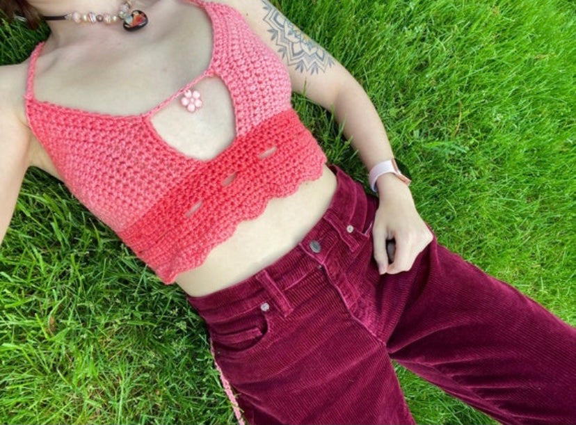 Ombré Flower Queen Crochet Crop Top