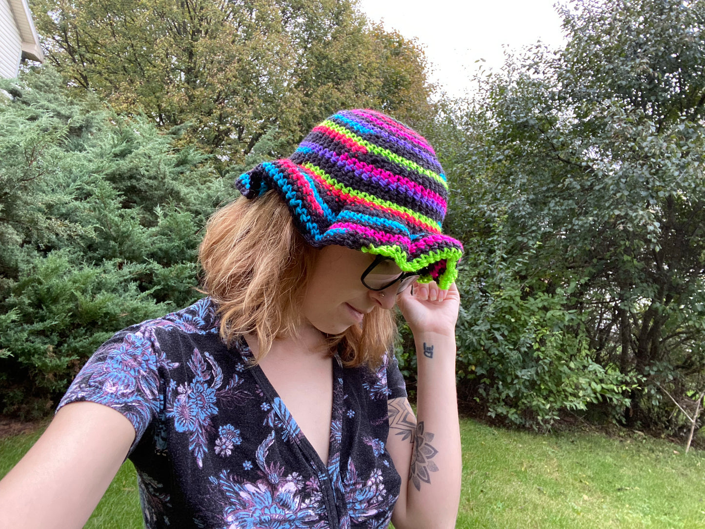 Black and Neon Retro Striped Bucket Hat