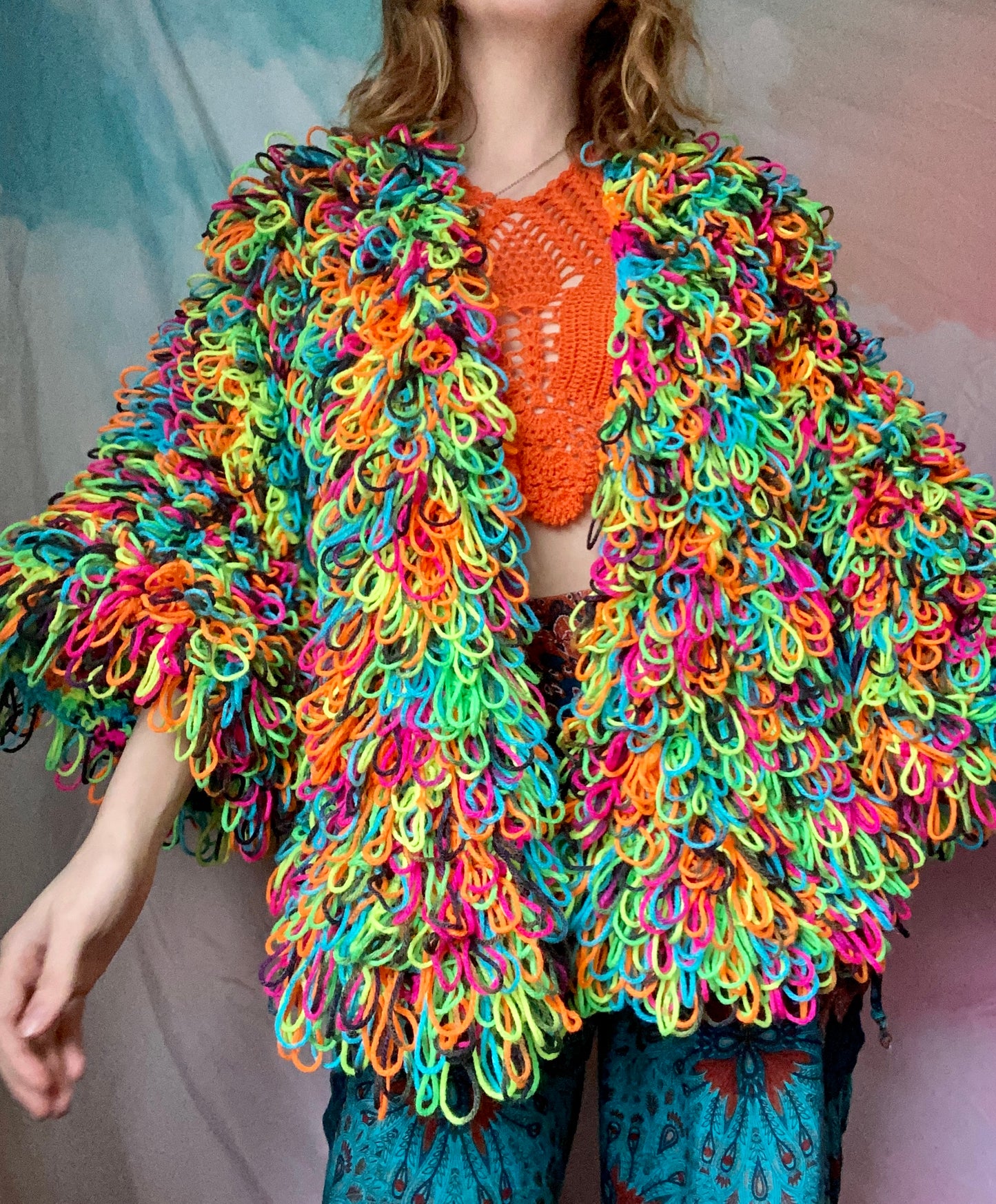 Made to Order “Neonstripe” Funky Fringe Crochet Cardi