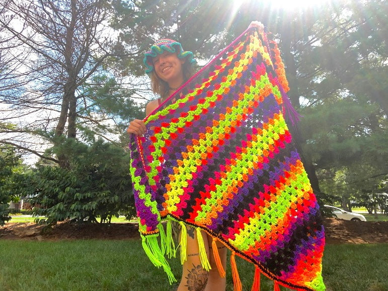 Oversized Striped Poncho Shawl