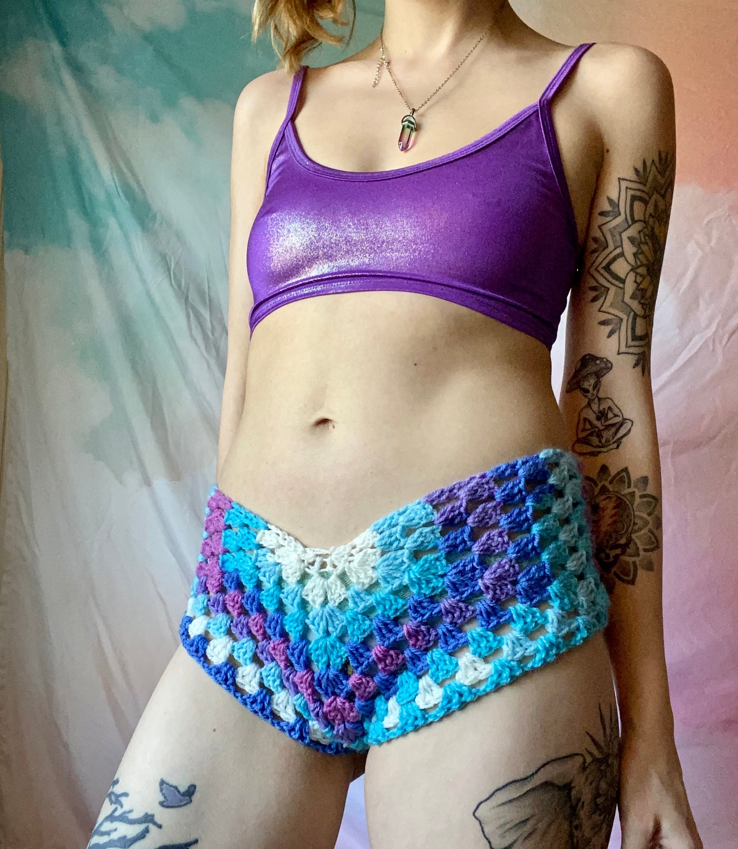 Cosmic Sounds Granny Square Booty Bootie Shorts