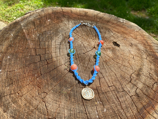 Blue Hemp Necklace with Earth Lovers Pendant