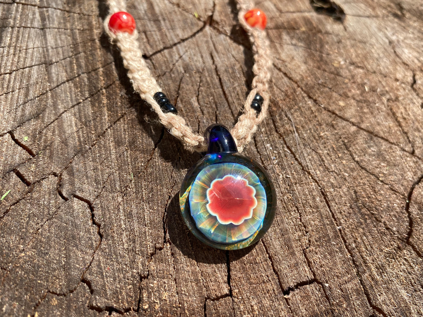 Hand Blown Glass Pendant Hemp Choker