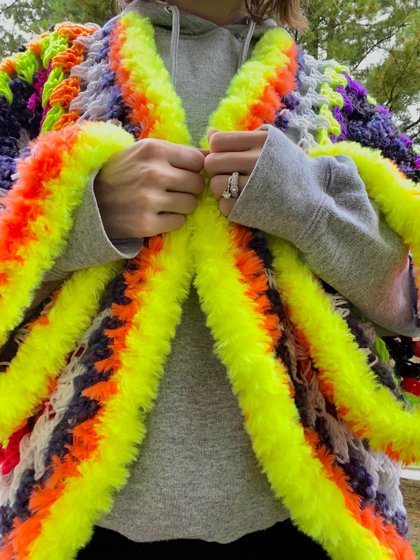 Glow in the Dark Halloween Scrap Yarn Cardigan sizes S/M/L/XL