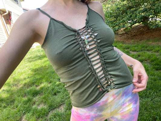 S-XL One of a Kind: ArtCatCreations SunnyDazeee Collab Slit Weave Top with Handmade Bee Spoonie