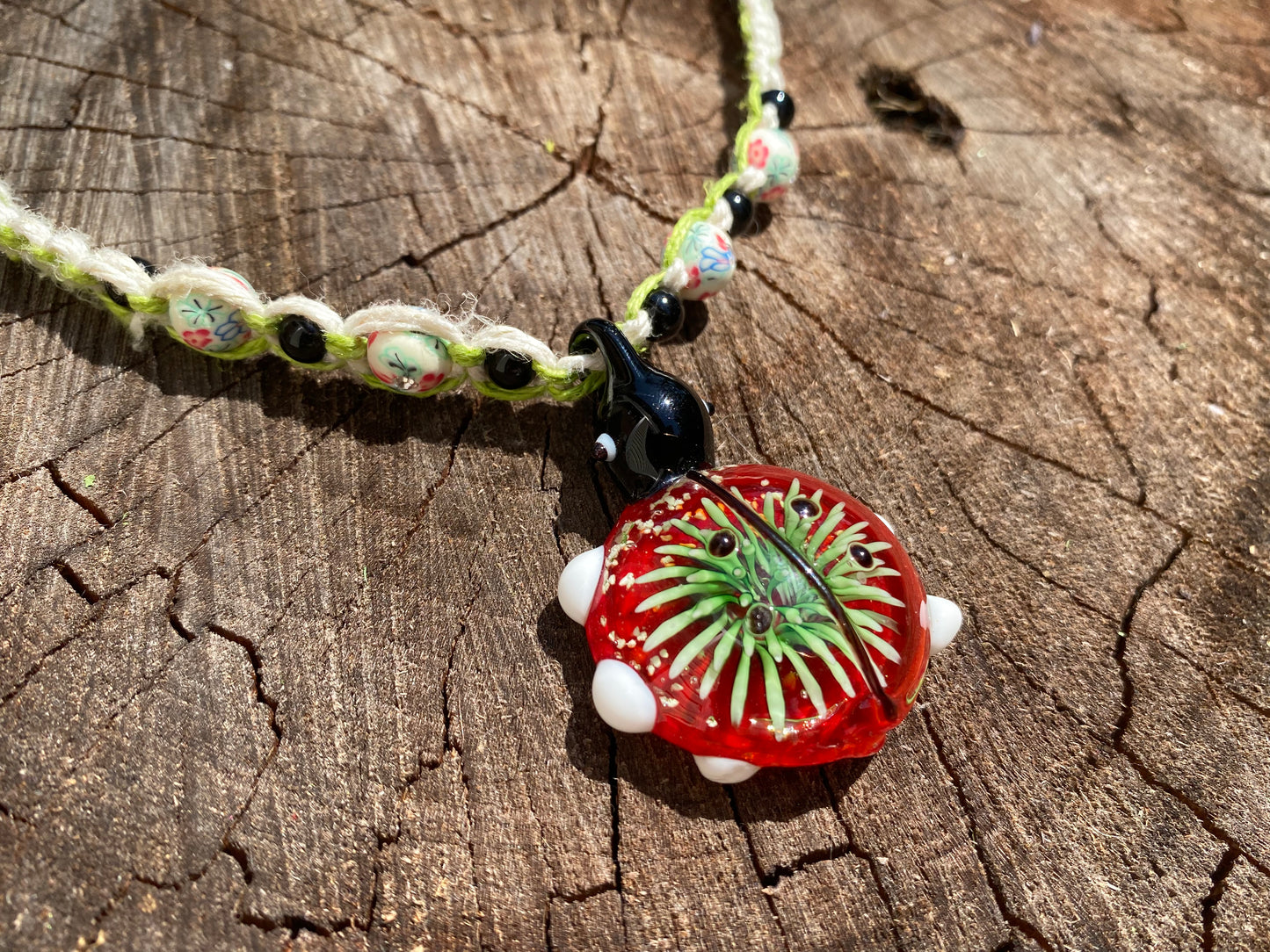 Lady Bug Hemp Necklace