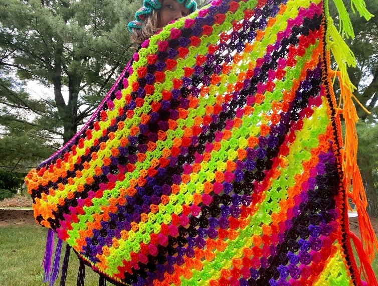 Oversized Striped Poncho Shawl