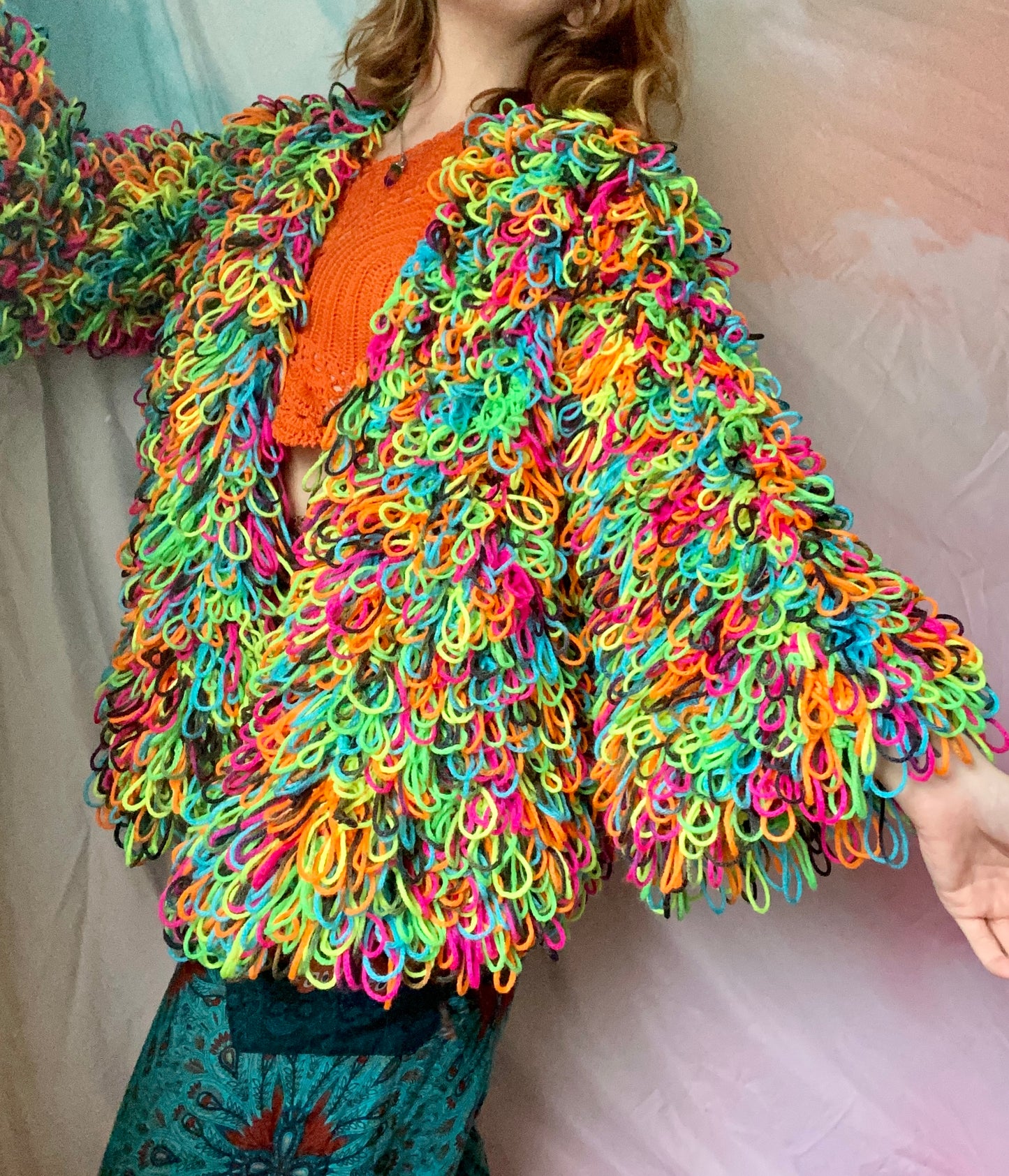 Made to Order “Neonstripe” Funky Fringe Crochet Cardi